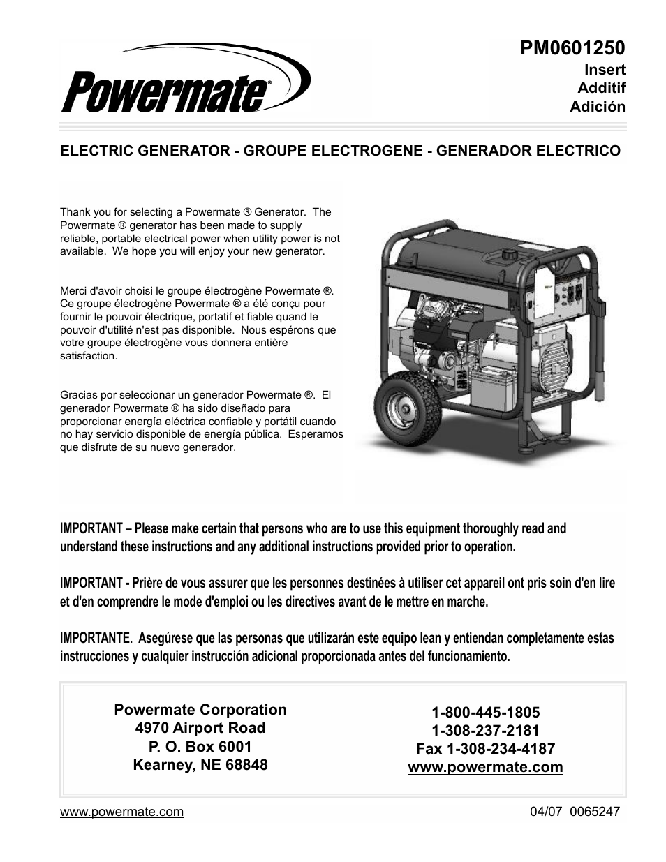 Powermate PM0601250 User Manual | 20 pages