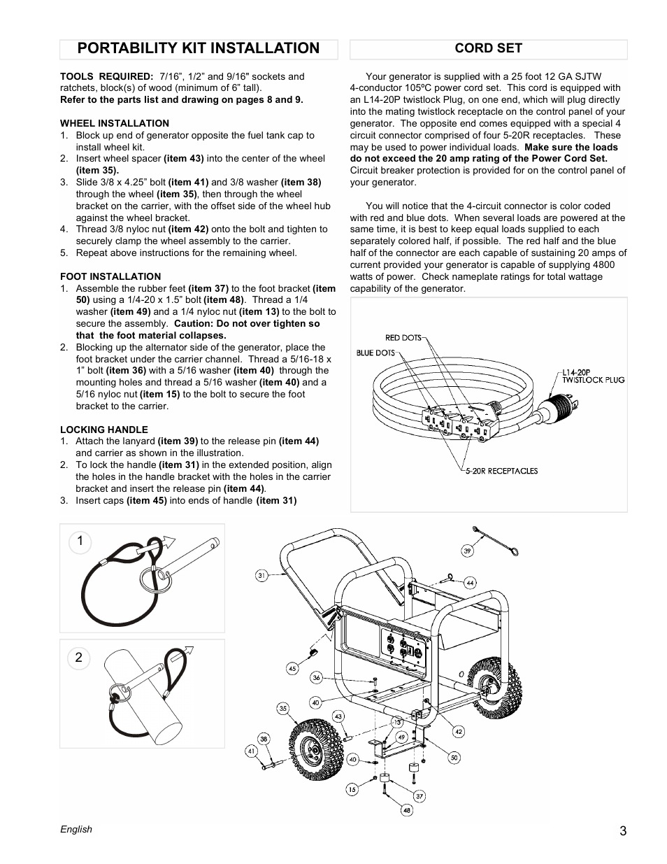 Portability kit installation, 21 cord set | Powermate PL0545008 User Manual | Page 3 / 12