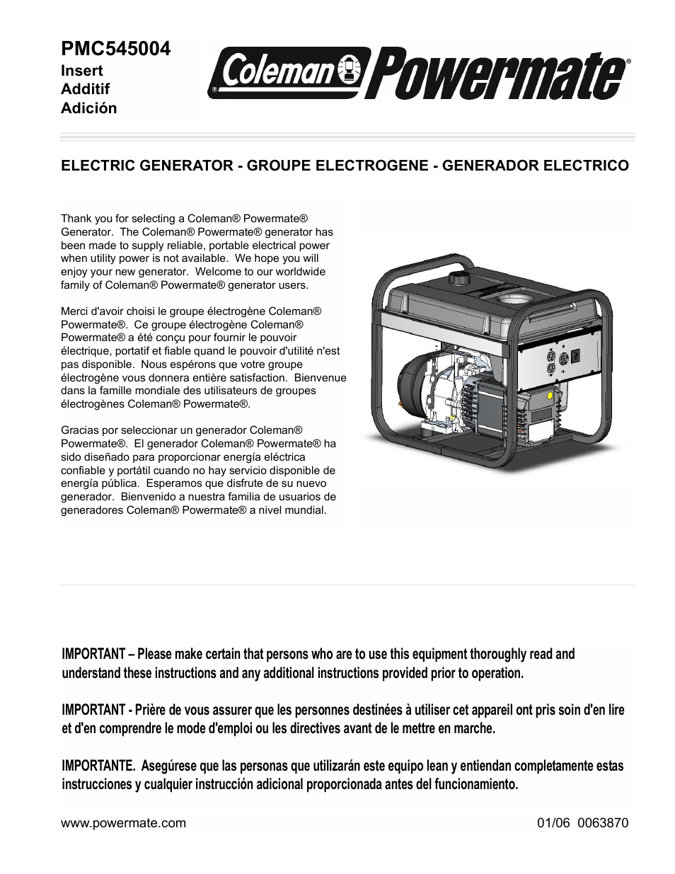 Powermate PMC545004 User Manual | 12 pages