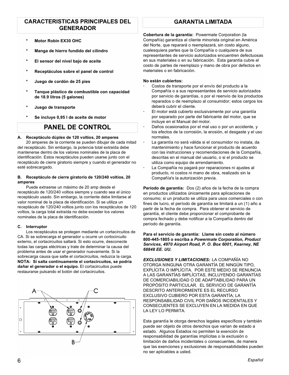 Panel de control | Powermate PM0435000 User Manual | Page 6 / 12