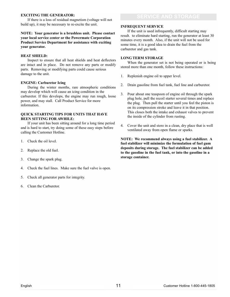 Service and storage | Powermate PM0105000 User Manual | Page 11 / 40