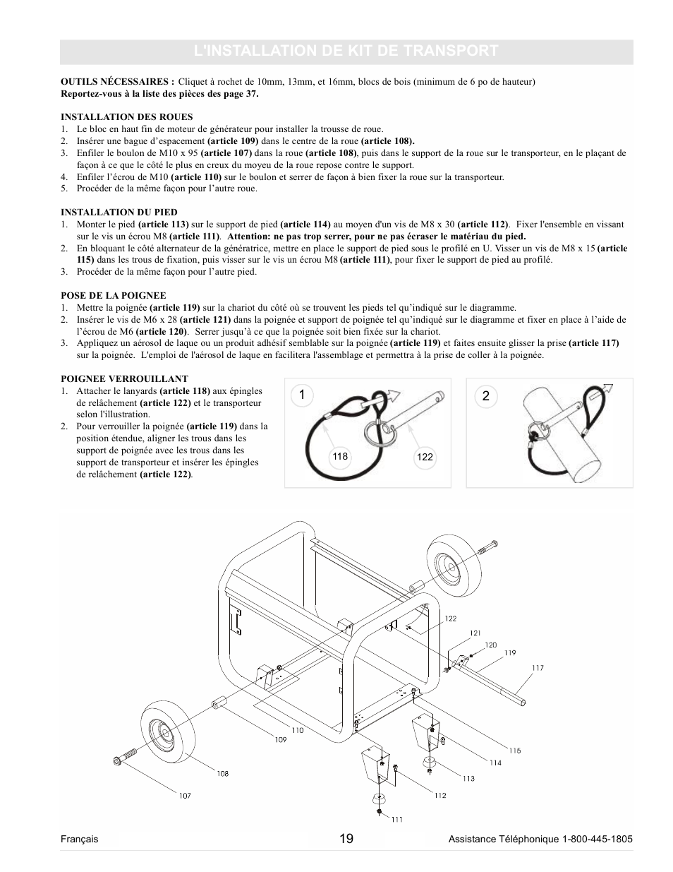 L'installation de kit de transport | Powermate PM0105000 User Manual | Page 19 / 40