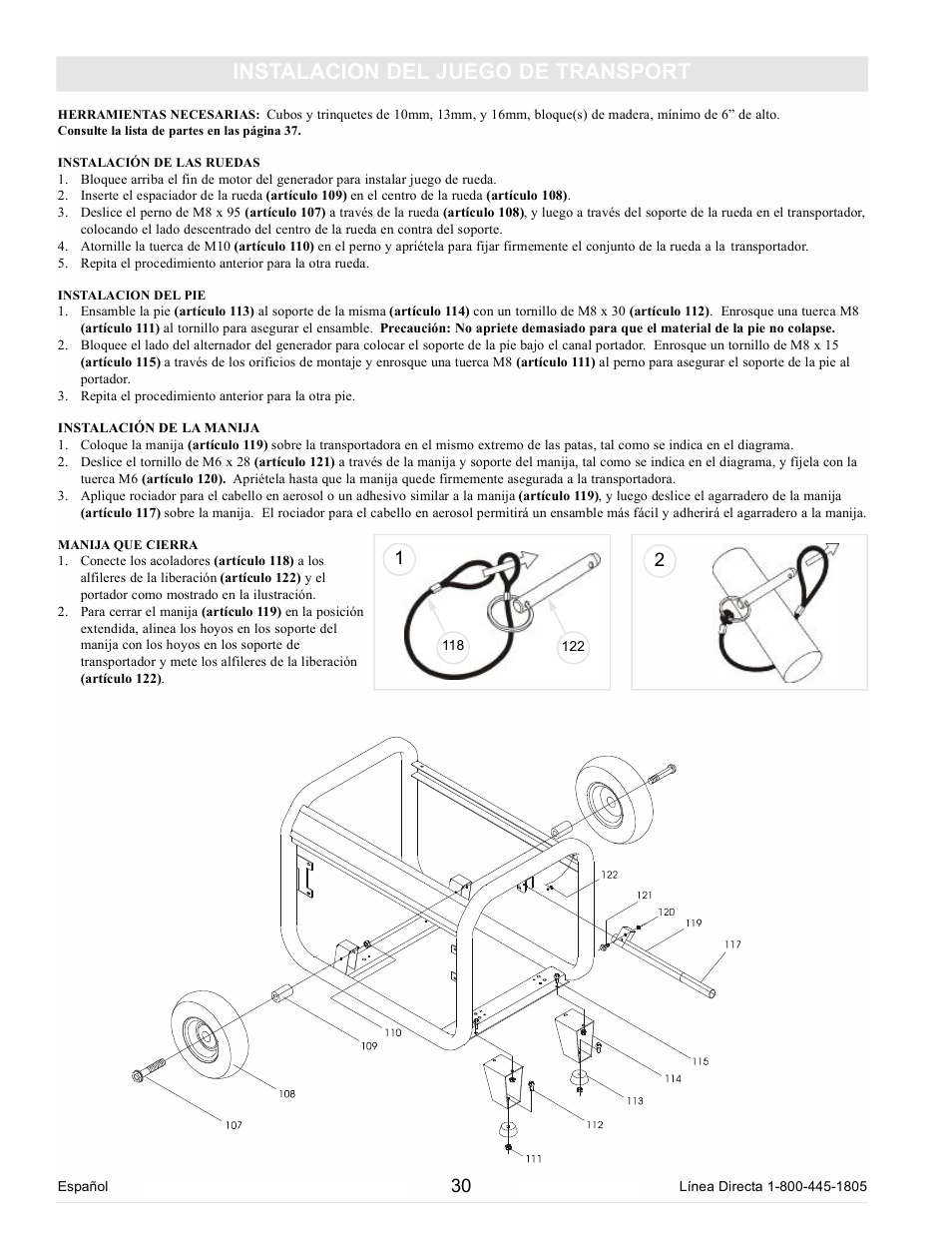 Instalacion del juego de transport | Powermate PM0105000 User Manual | Page 30 / 40