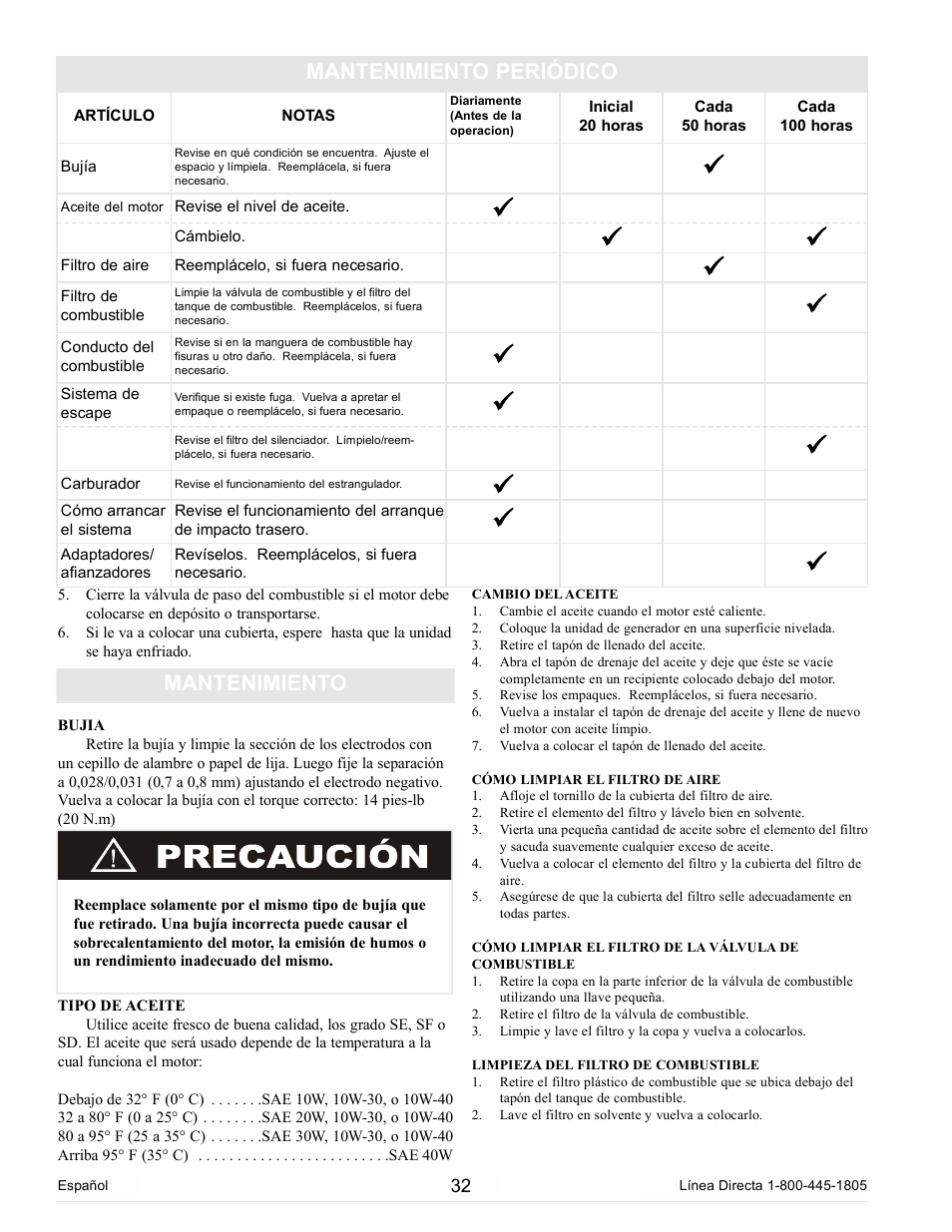 Mantenimiento, Mantenimiento periódico | Powermate PM0105000 User Manual | Page 32 / 40