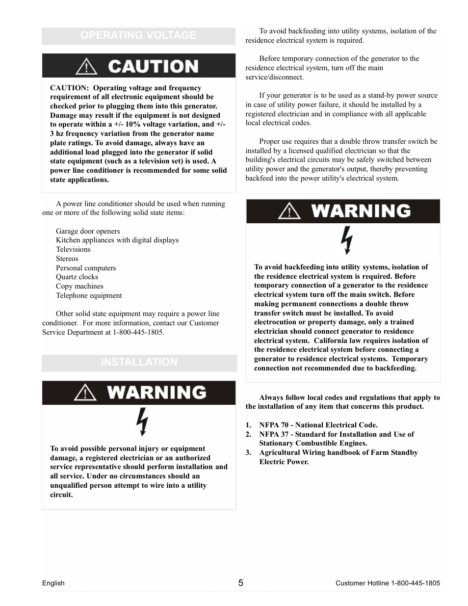 Operating voltage, Installation | Powermate PM0105000 User Manual | Page 5 / 40