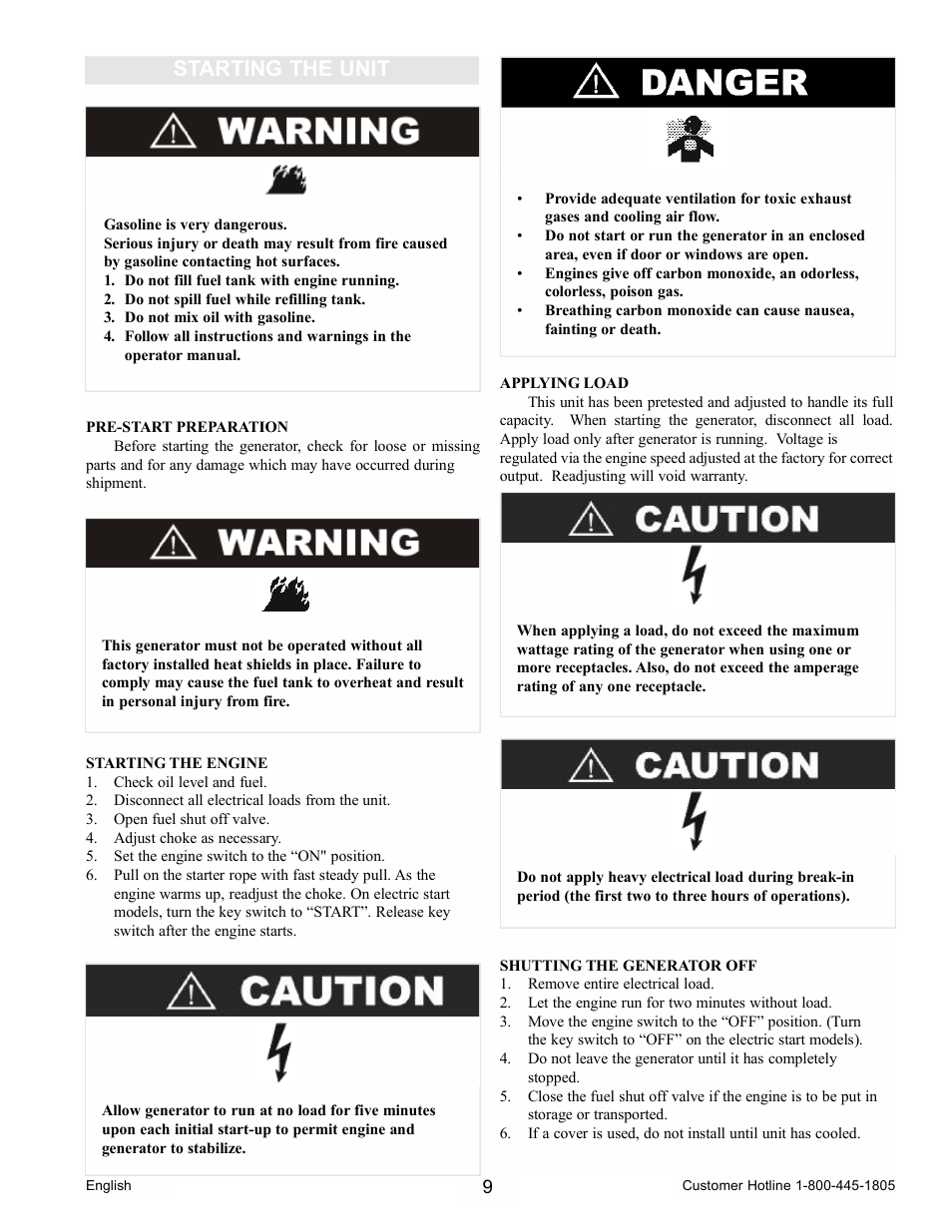 Starting the unit | Powermate PM0105000 User Manual | Page 9 / 40