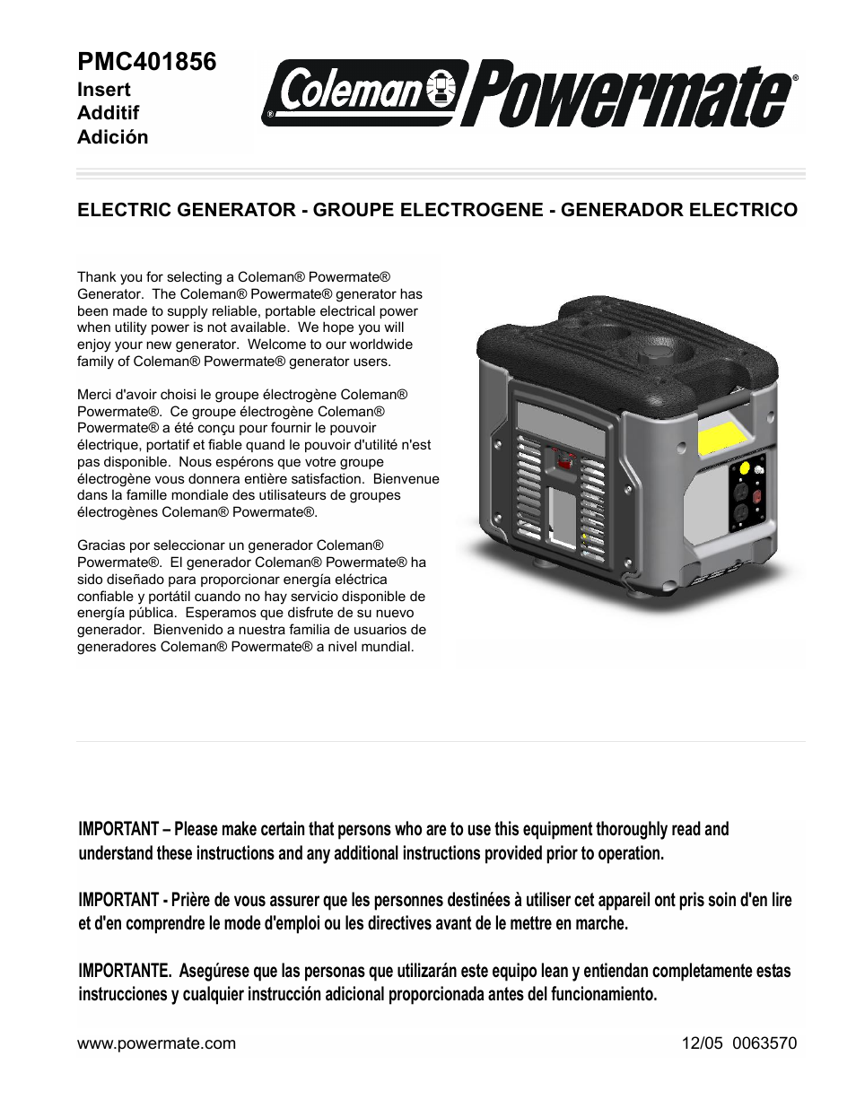 Powermate PMC401856 User Manual | 16 pages