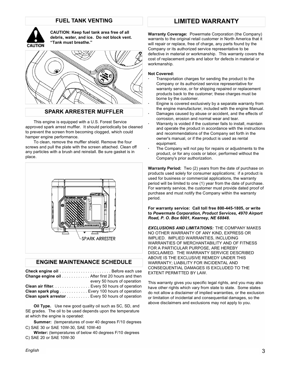 Limited warranty | Powermate PMC401856 User Manual | Page 3 / 16