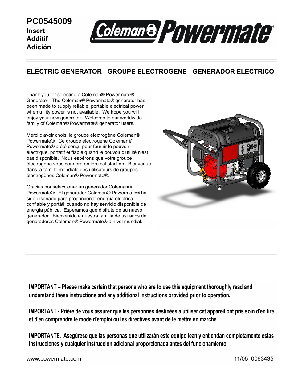 Powermate PC0545009 User Manual | 12 pages