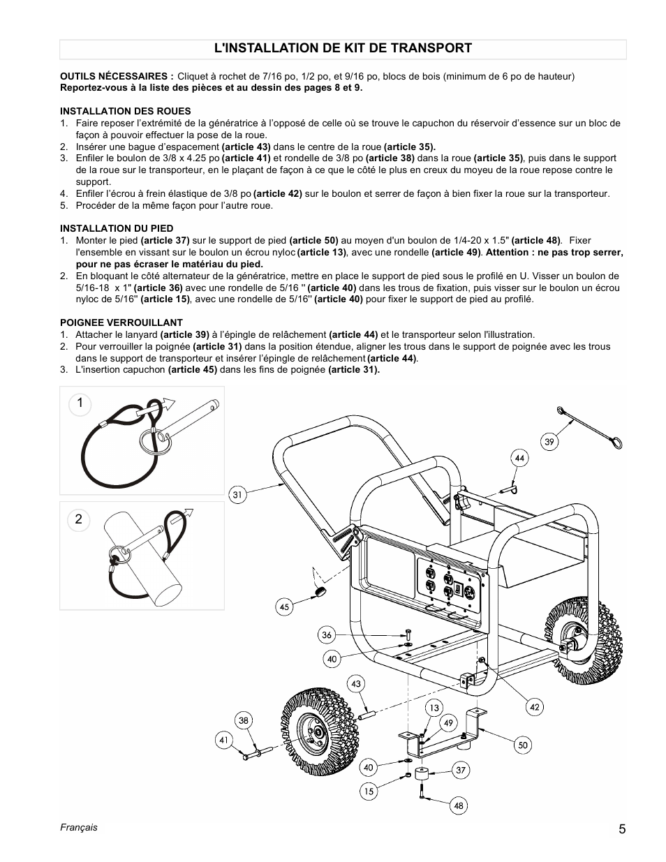 L'installation de kit de transport 2 1 | Powermate PC0545009 User Manual | Page 5 / 12