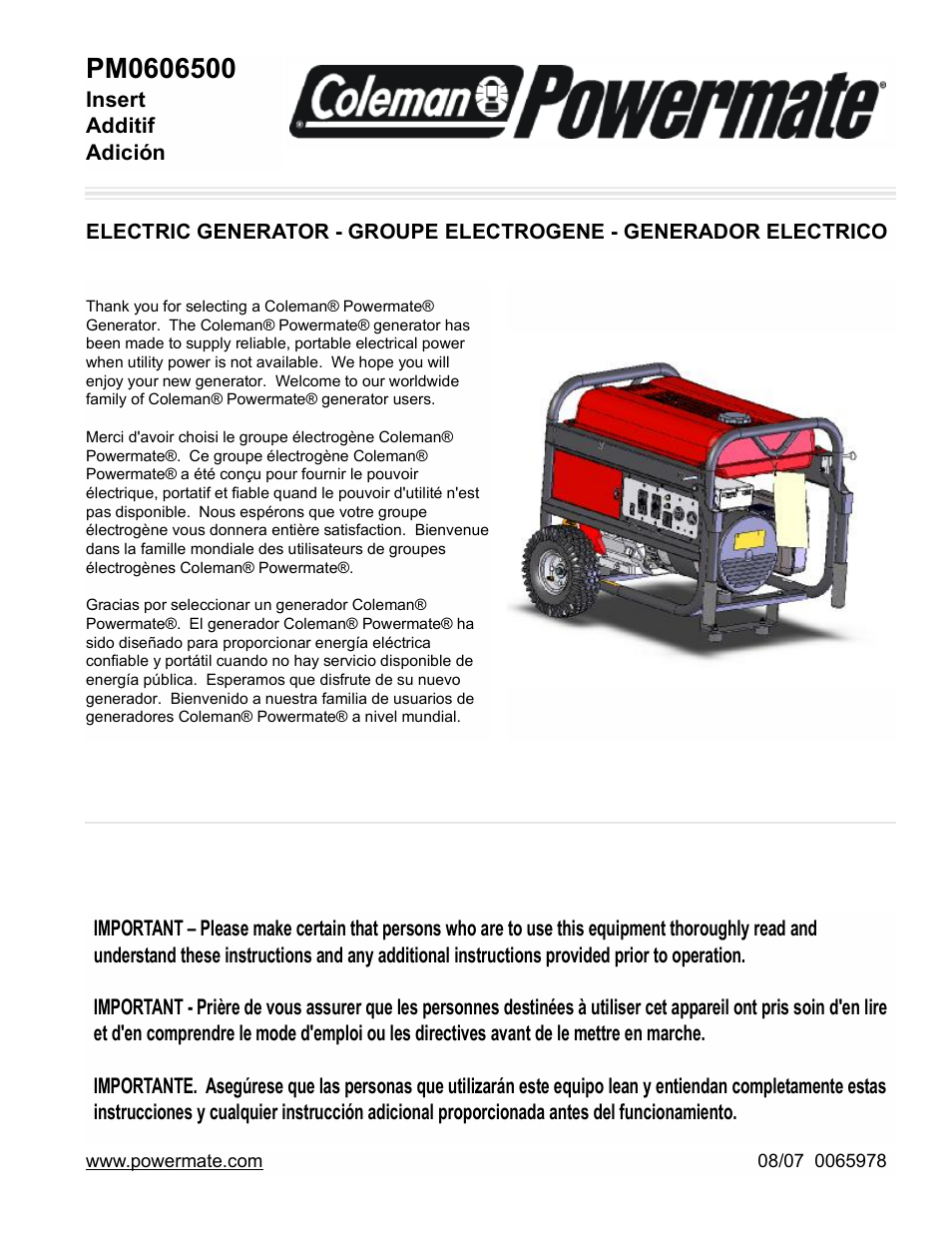 Powermate PM0606500 User Manual | 16 pages