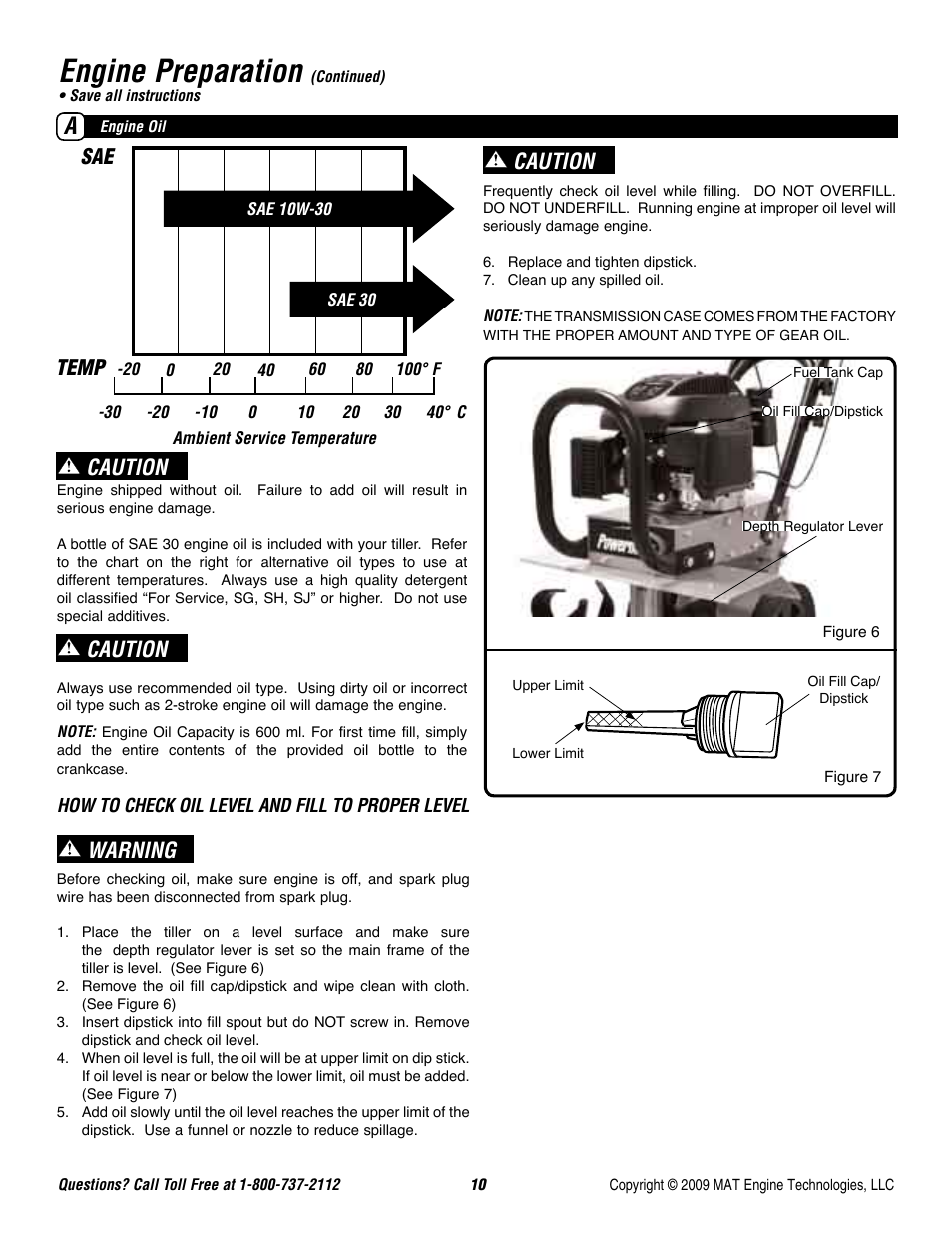 Engine preparation, Warning, Caution | Sae temp | Powermate P-FTT-160MD User Manual | Page 11 / 48