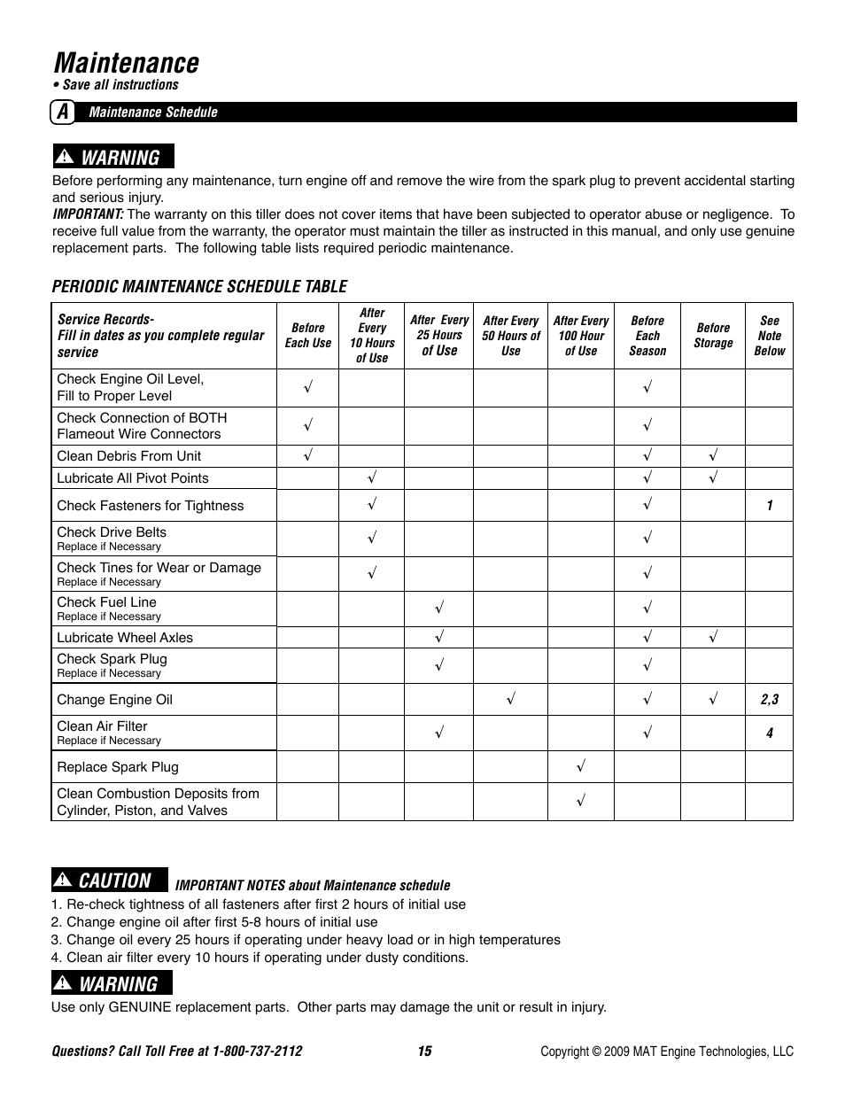 Maintenance, Caution, Warning | Powermate P-FTT-160MD User Manual | Page 16 / 48