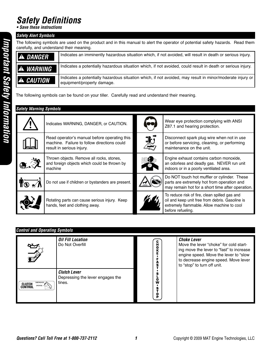 Safety definitions, Important safety information, Danger caution warning | Powermate P-FTT-160MD User Manual | Page 2 / 48