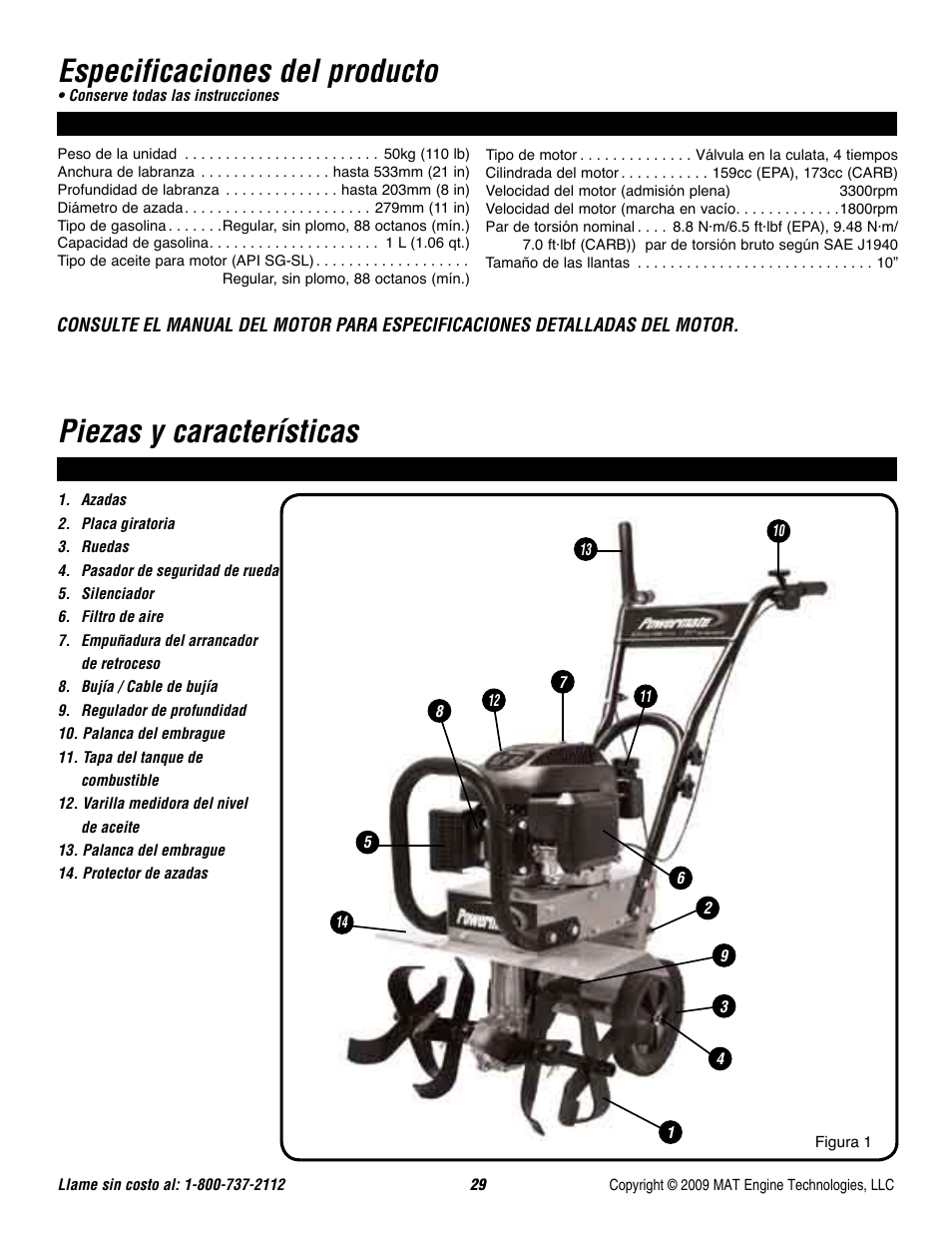 Especificaciones del producto, Piezas y características | Powermate P-FTT-160MD User Manual | Page 30 / 48