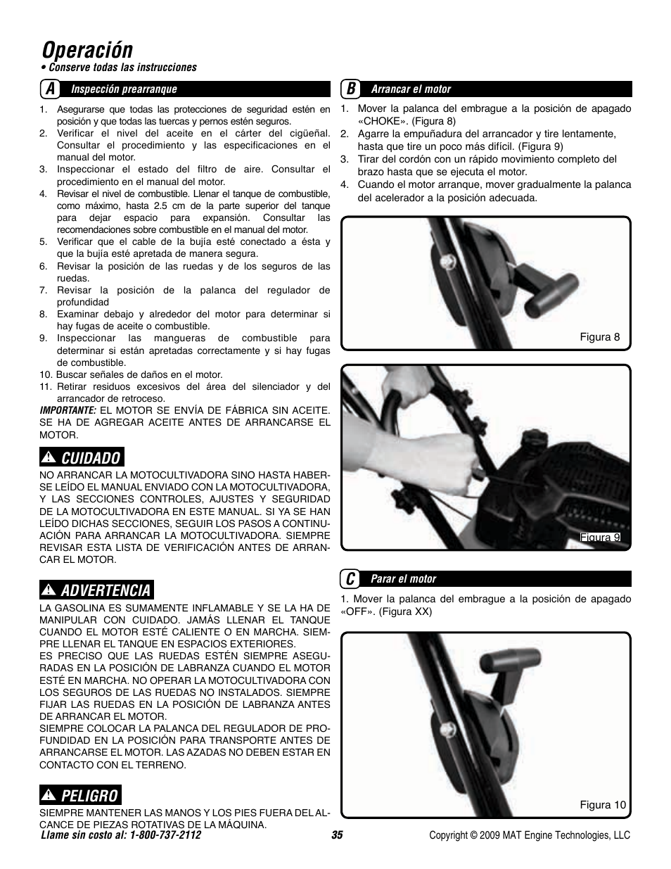 Operación, Cuidado, Advertencia | Peligro | Powermate P-FTT-160MD User Manual | Page 36 / 48