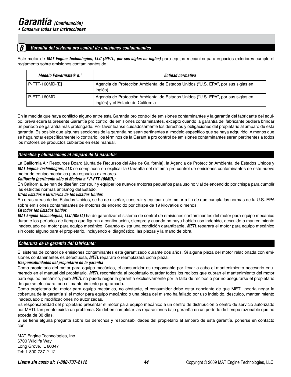 Garantía | Powermate P-FTT-160MD User Manual | Page 45 / 48