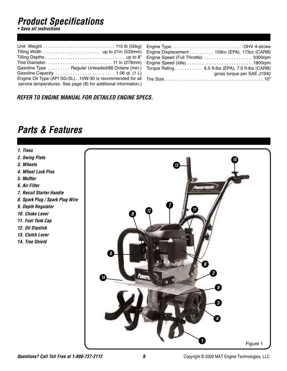 Product specifications, Parts & features | Powermate P-FTT-160MD User Manual | Page 6 / 48