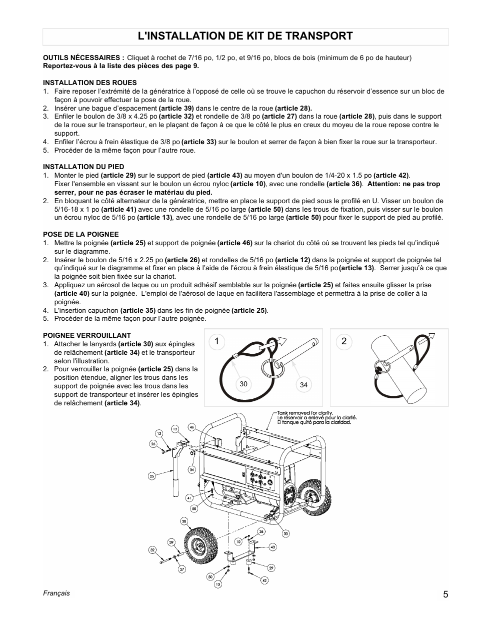 L'installation de kit de transport | Powermate PM0496500.01 User Manual | Page 5 / 12