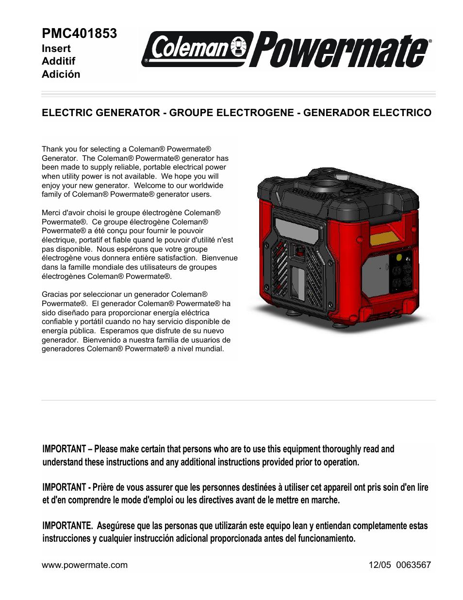 Powermate PMC401853 User Manual | 16 pages