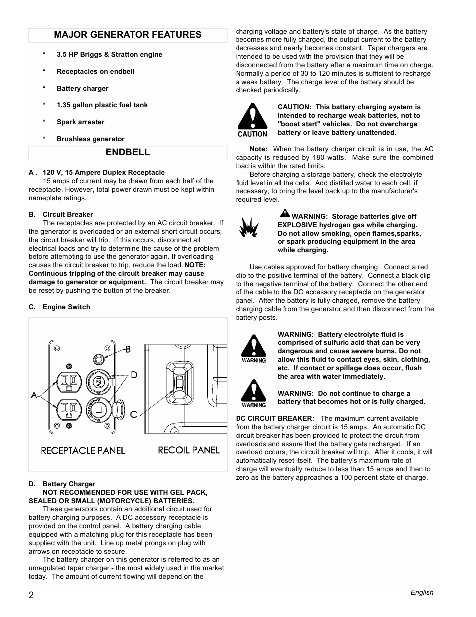 Endbell major generator features | Powermate PMC401853 User Manual | Page 2 / 16