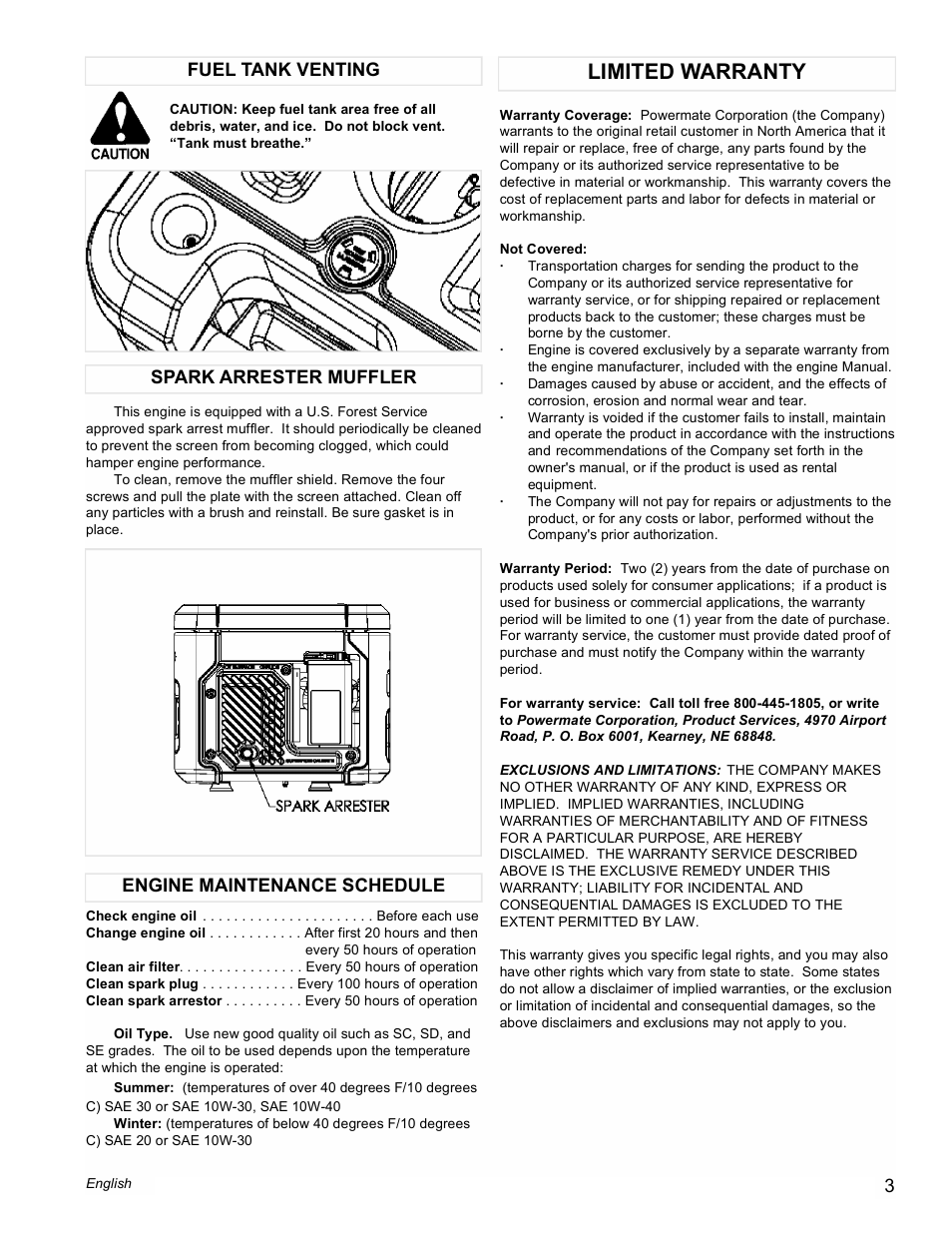 Limited warranty | Powermate PMC401853 User Manual | Page 3 / 16