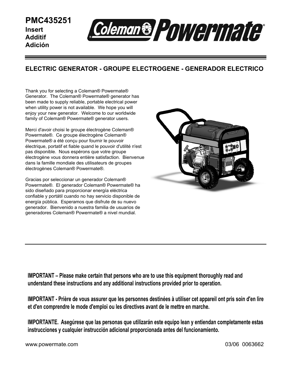 Powermate PMC435251 User Manual | 16 pages