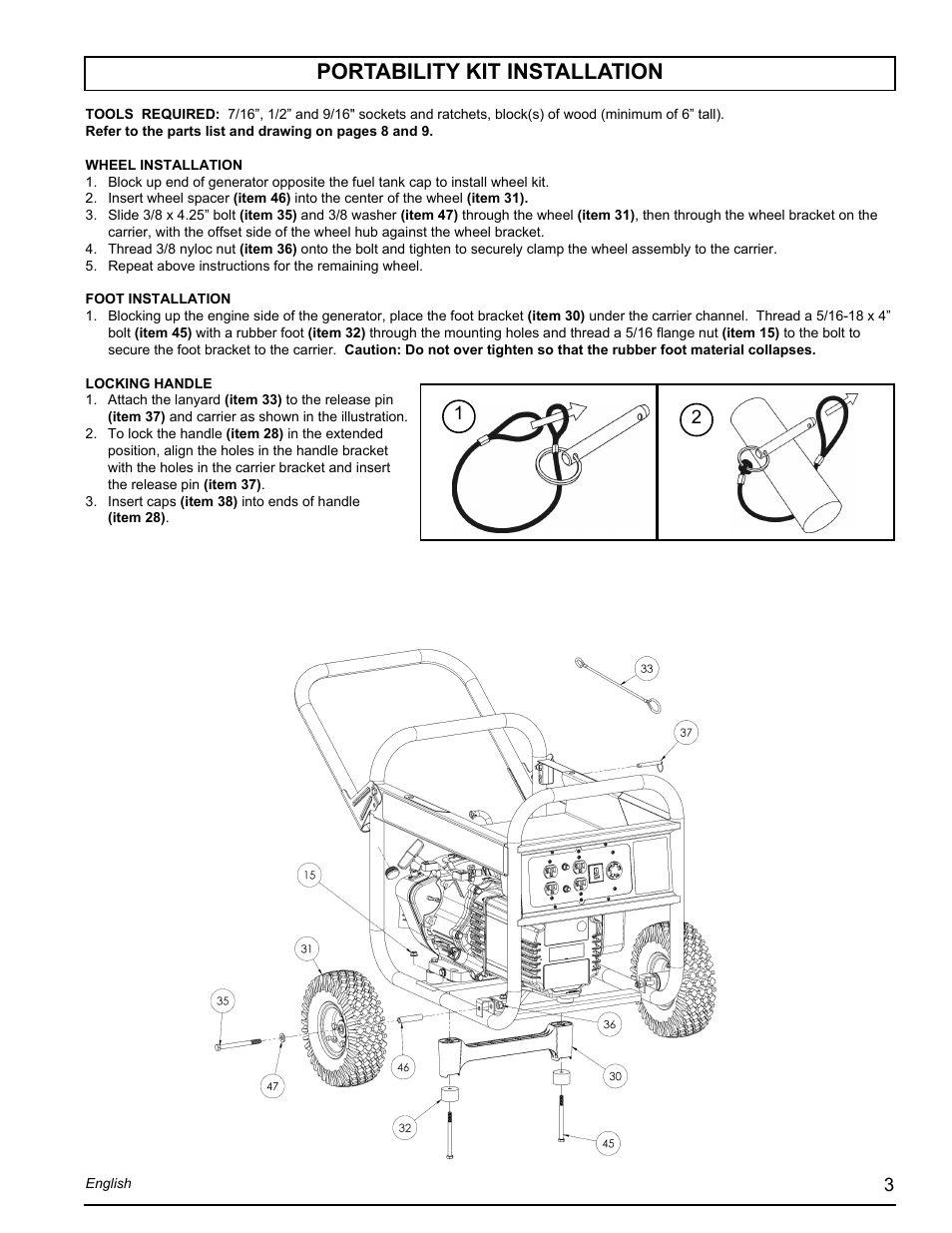 Portability kit installation | Powermate PMC435251 User Manual | Page 3 / 16
