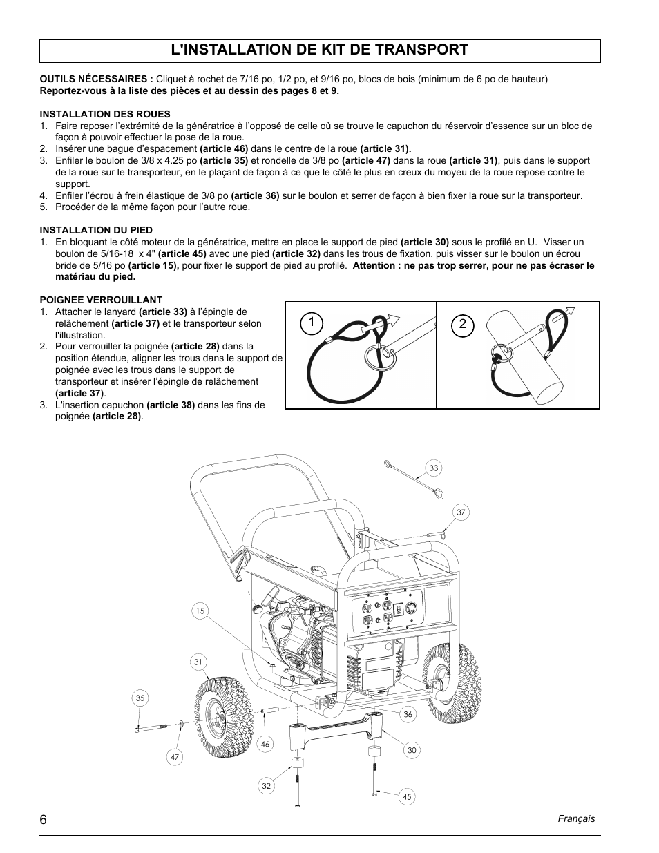 L'installation de kit de transport | Powermate PMC435251 User Manual | Page 6 / 16