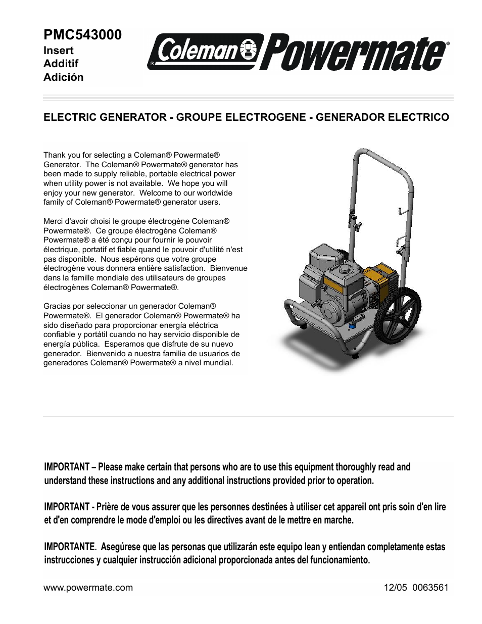 Powermate PMC543000 User Manual | 12 pages
