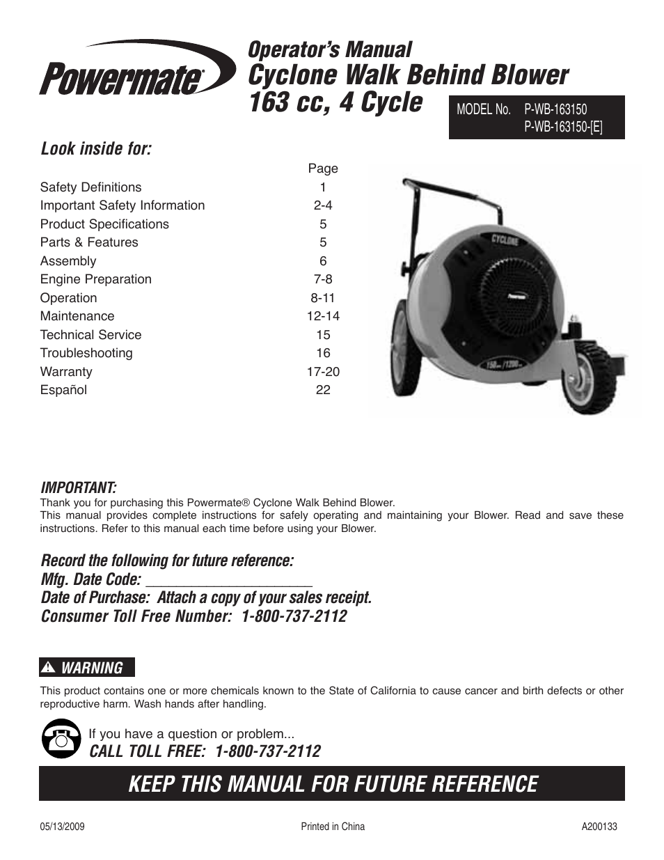 Powermate CYCLONE P-WB-163150-[E] User Manual | 44 pages