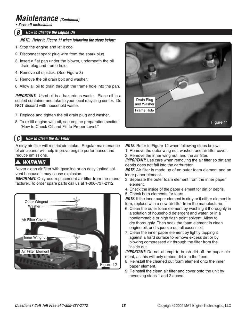 Maintenance, Warning | Powermate CYCLONE P-WB-163150-[E] User Manual | Page 14 / 44