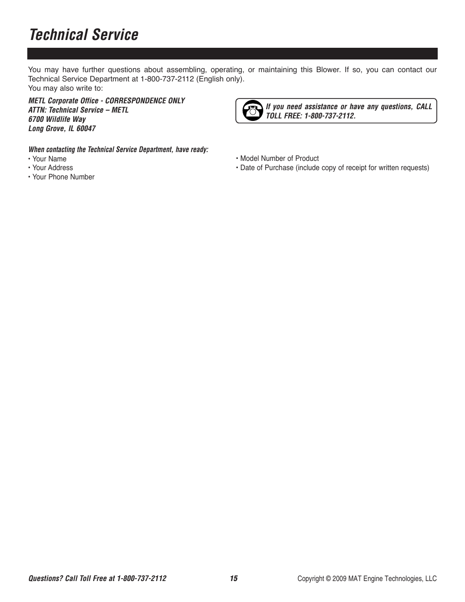 Technical service | Powermate CYCLONE P-WB-163150-[E] User Manual | Page 16 / 44