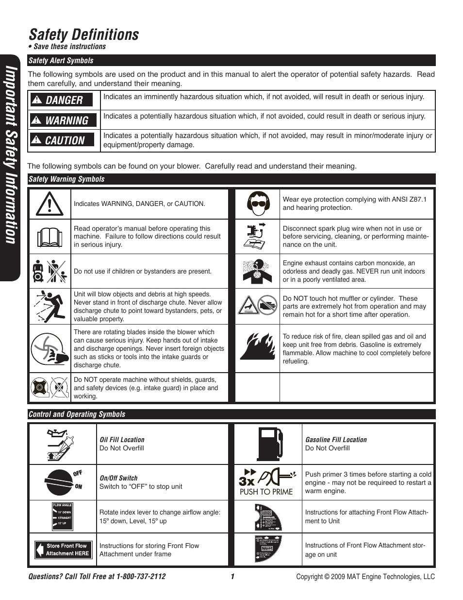 Safety definitions, Important safety information, Danger caution warning | Powermate CYCLONE P-WB-163150-[E] User Manual | Page 2 / 44