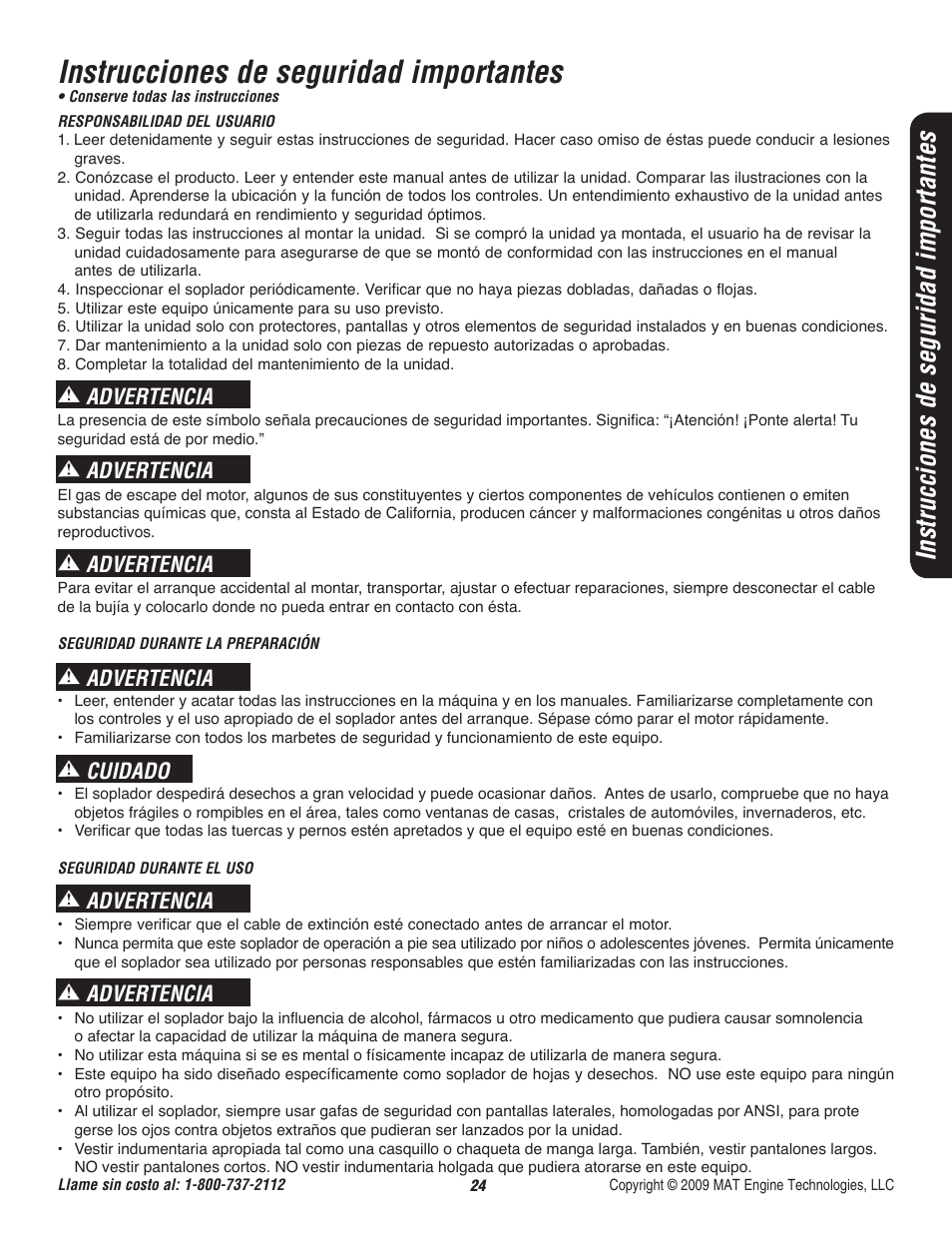 Instrucciones de seguridad importantes, Advertencia, Advertencia cuidado | Powermate CYCLONE P-WB-163150-[E] User Manual | Page 25 / 44