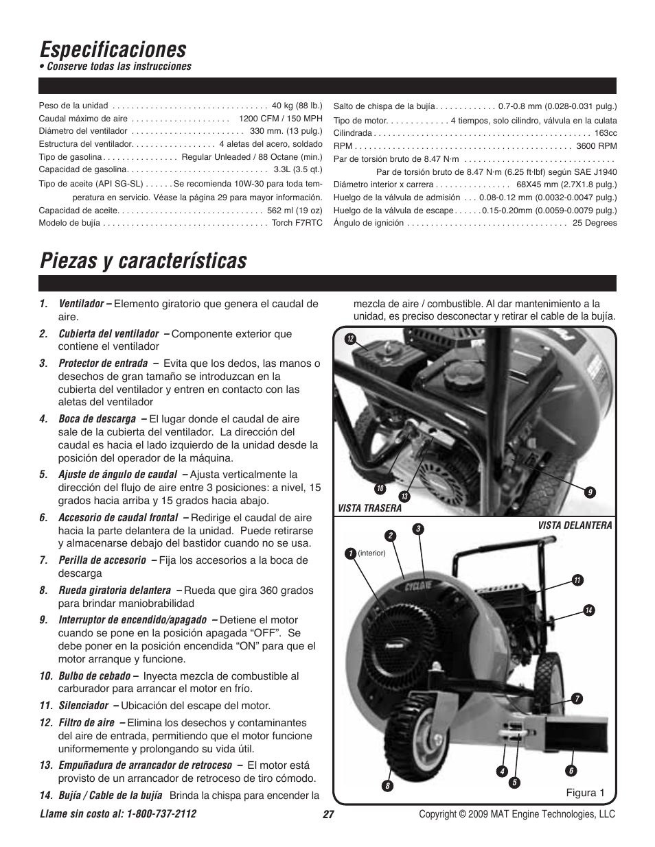 Especificaciones, Piezas y características | Powermate CYCLONE P-WB-163150-[E] User Manual | Page 28 / 44