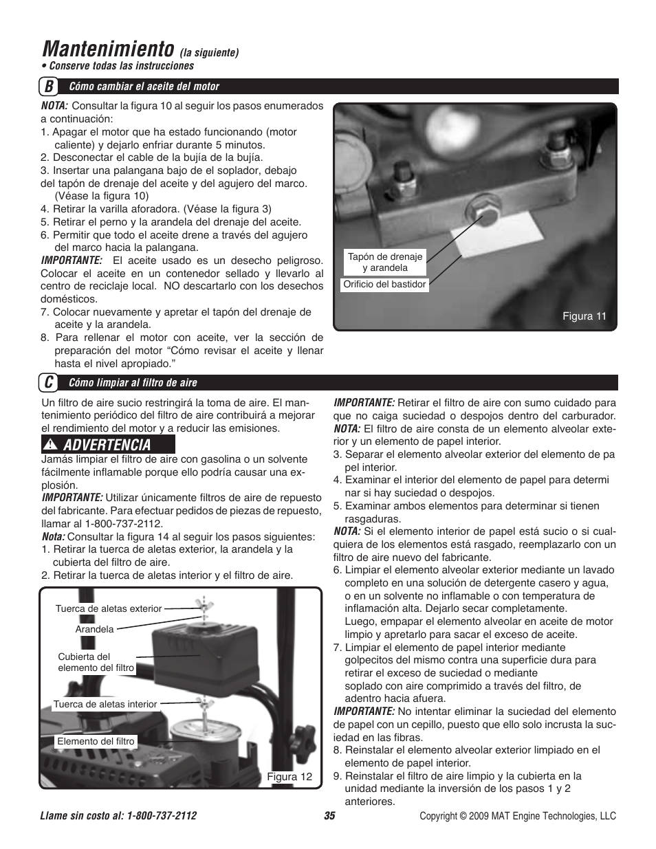 Mantenimiento, Advertencia | Powermate CYCLONE P-WB-163150-[E] User Manual | Page 36 / 44