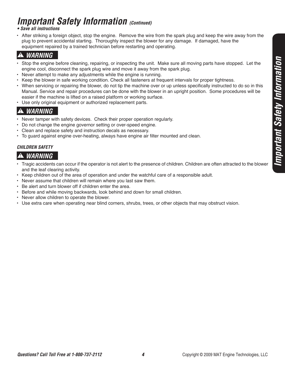 Important safety information, Warning | Powermate CYCLONE P-WB-163150-[E] User Manual | Page 5 / 44