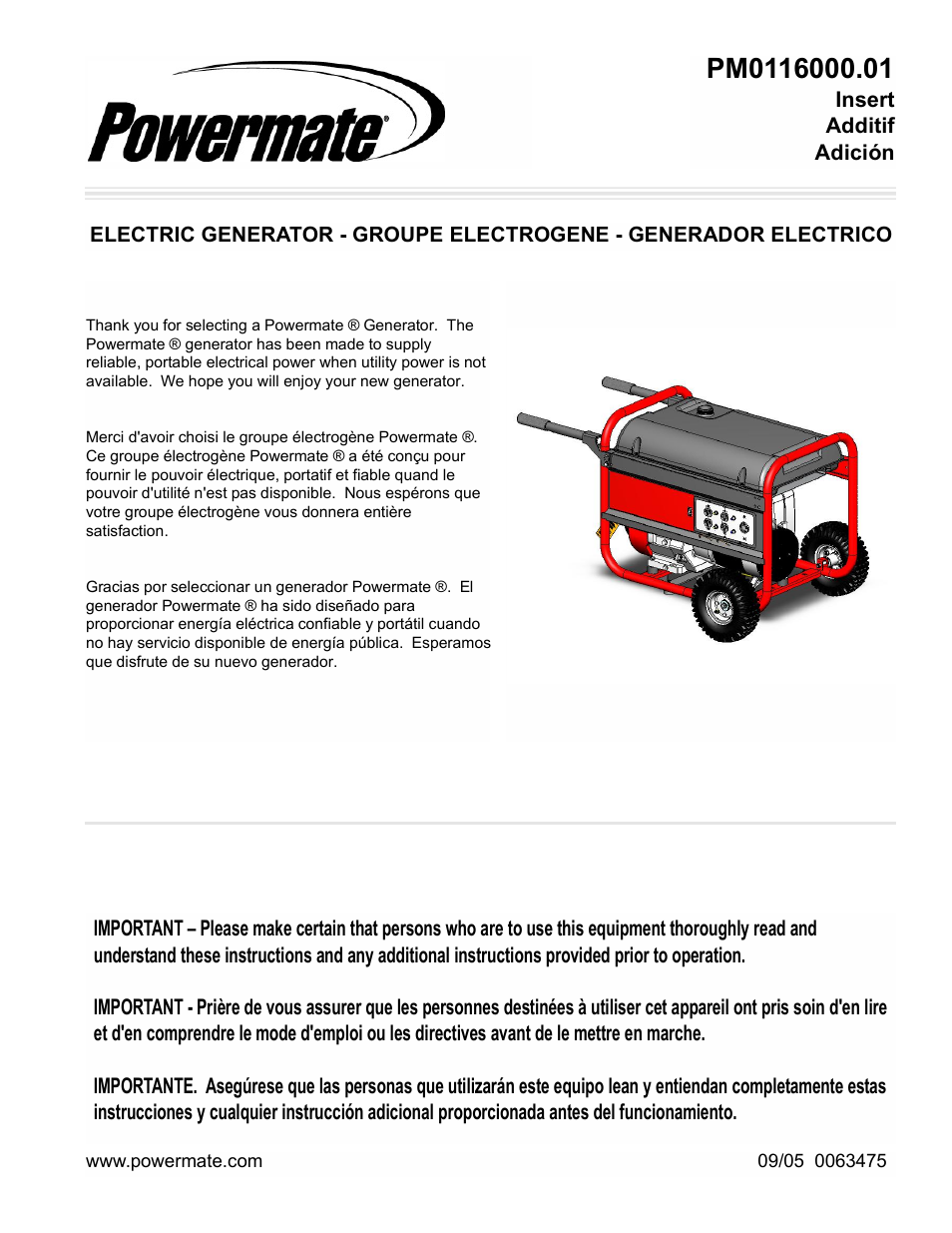 Powermate PM0116000.01 User Manual | 12 pages