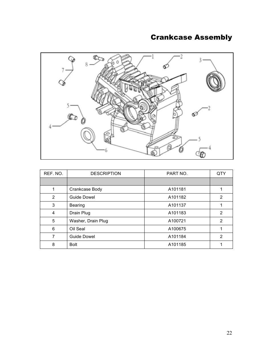 Crankcase assembly | Powermate P-WLE-1639-[E] User Manual | Page 23 / 35