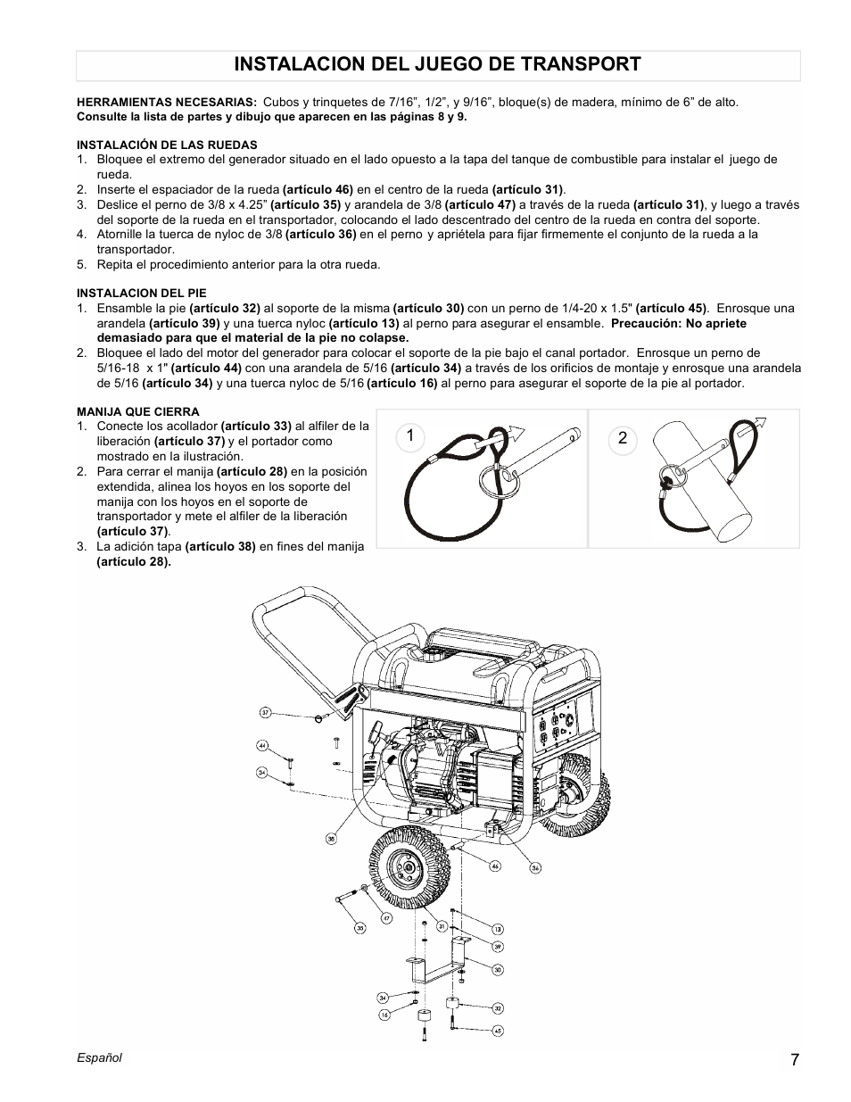 Instalacion del juego de transport | Powermate PM0435251 User Manual | Page 7 / 12