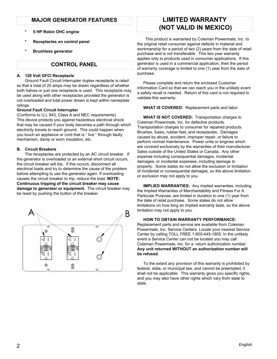 Limited warranty (not valid in mexico) | Powermate PM0603250 User Manual | Page 2 / 8