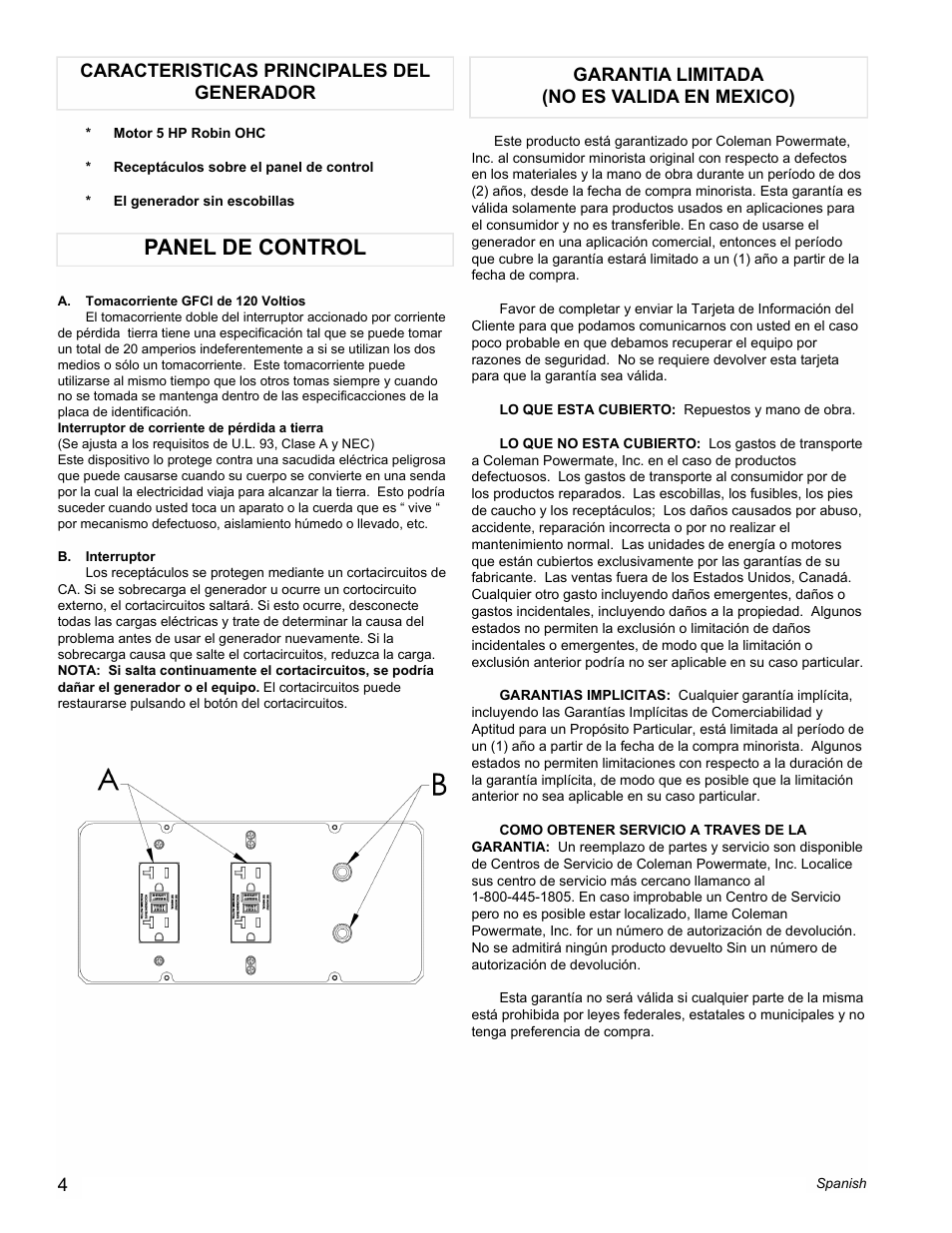 Panel de control | Powermate PM0603250 User Manual | Page 4 / 8