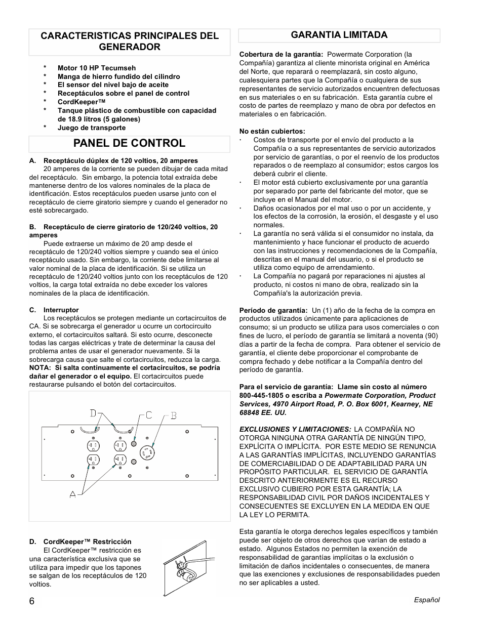 Panel de control | Powermate PM0525312.01 User Manual | Page 6 / 12