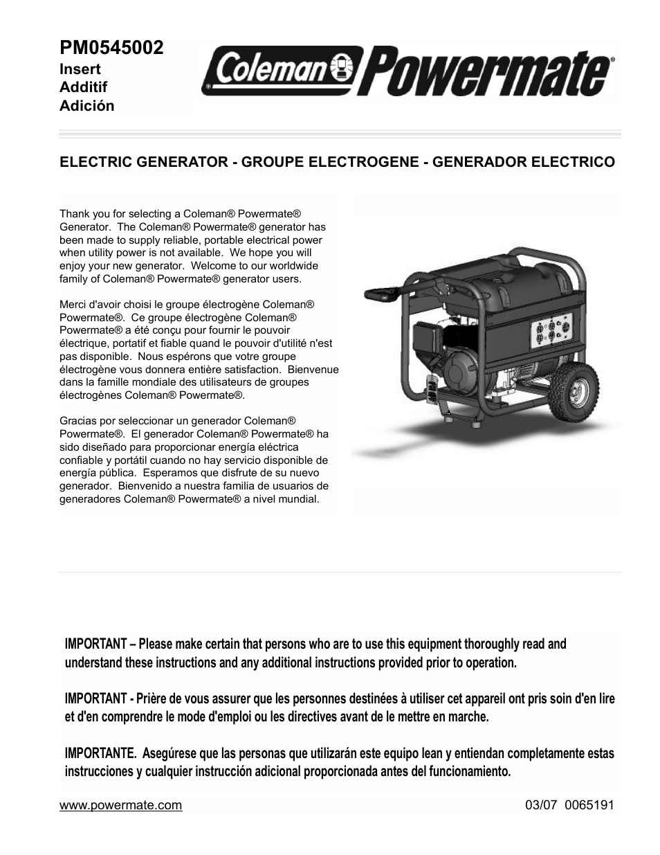 Powermate PM0545002 User Manual | 12 pages