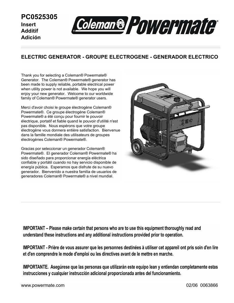 Powermate PC0525305 User Manual | 12 pages