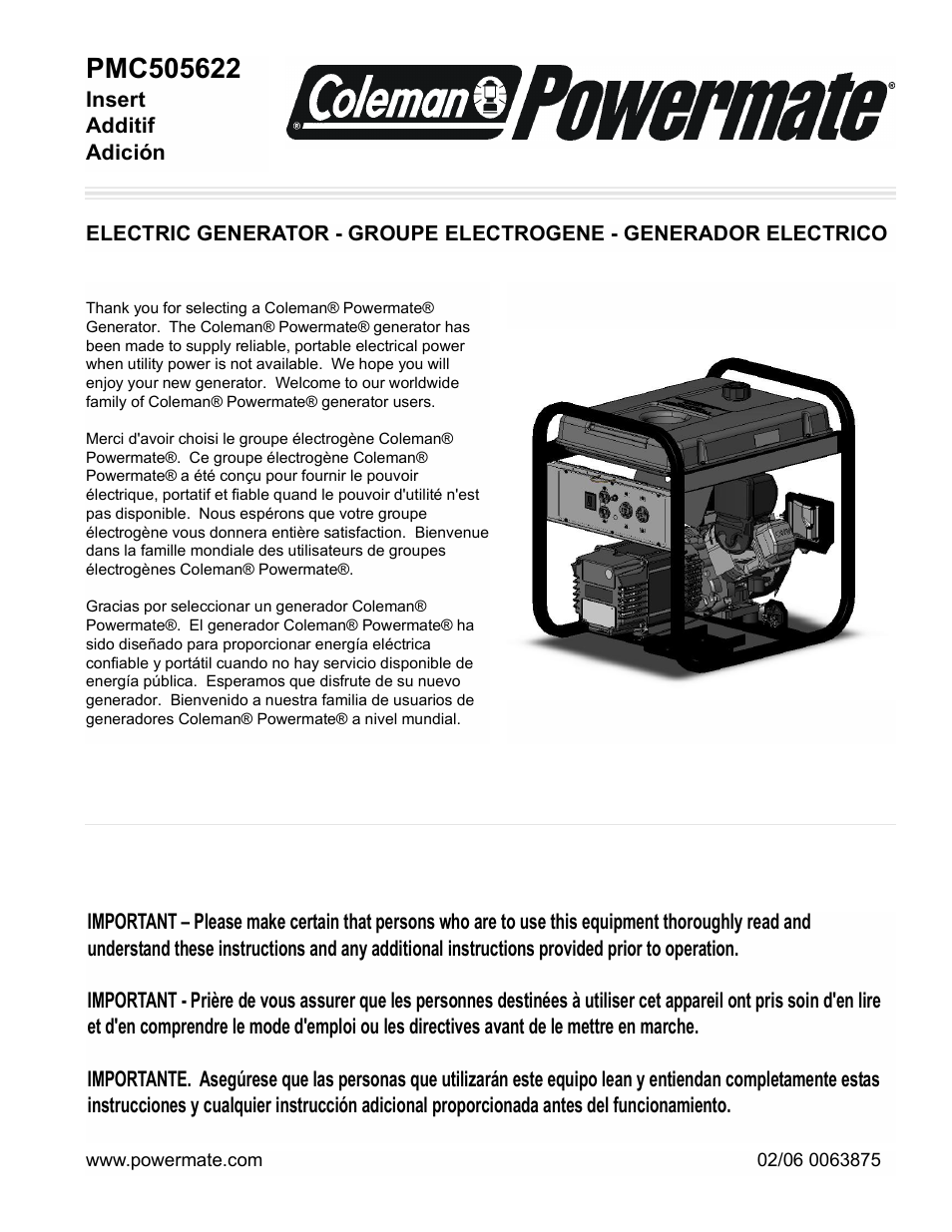 Powermate PMC505622 User Manual | 16 pages