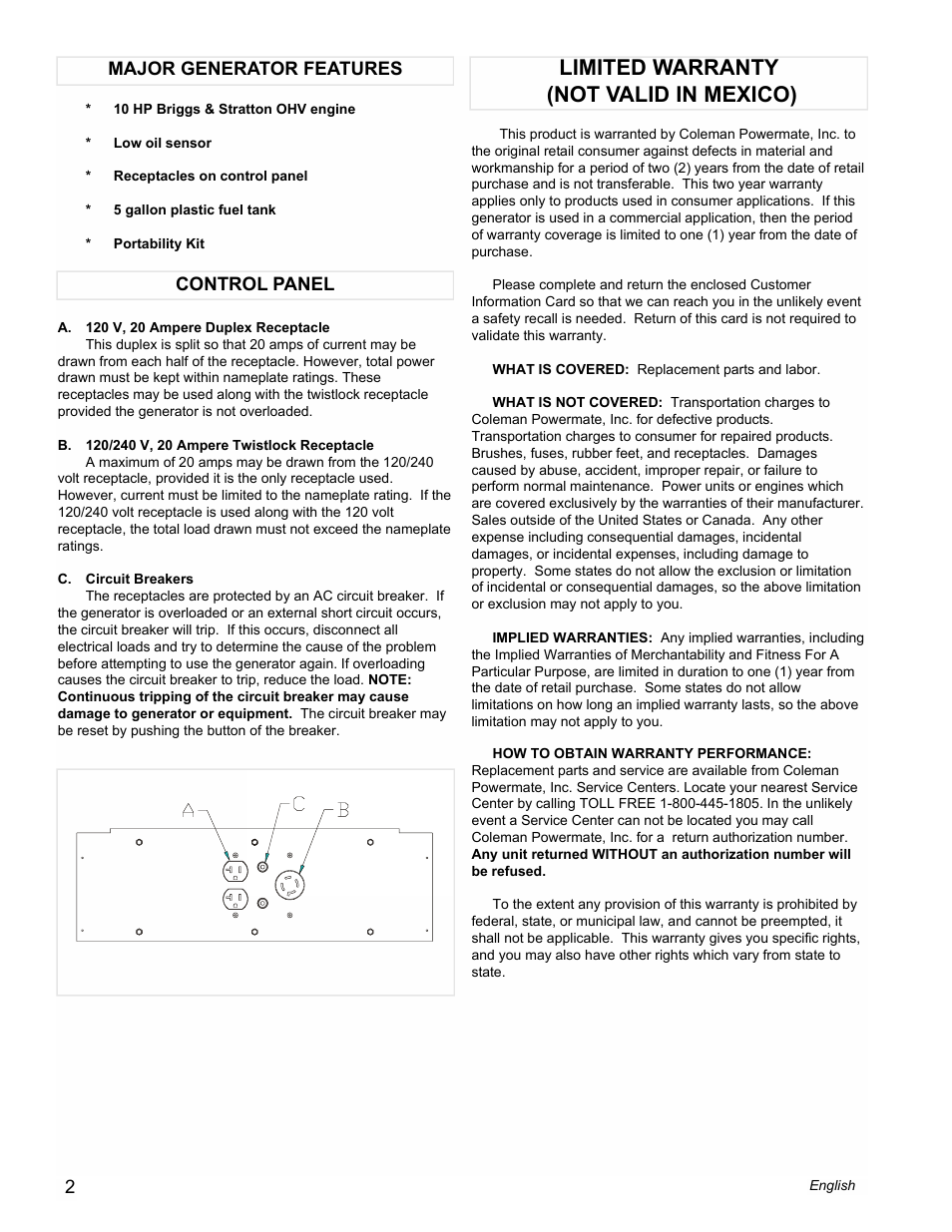 Limited warranty (not valid in mexico) | Powermate PM0545006 User Manual | Page 2 / 8