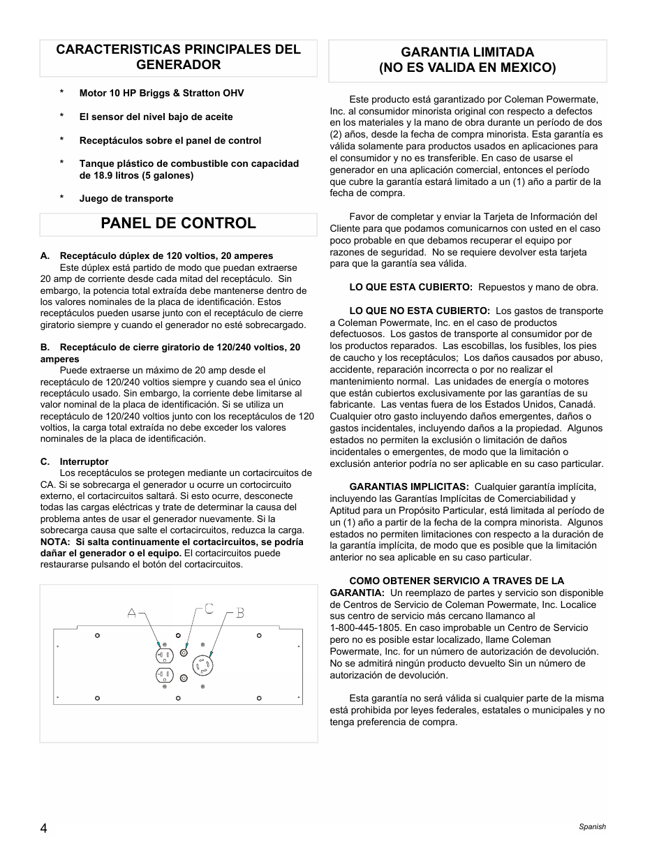 Panel de control | Powermate PM0545006 User Manual | Page 4 / 8