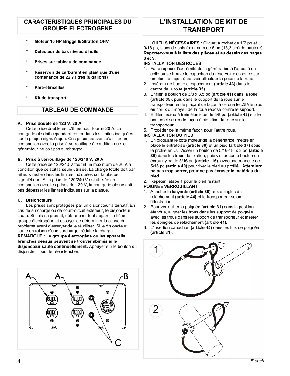 L'installation de kit de transport | Powermate PL0545007 User Manual | Page 4 / 12